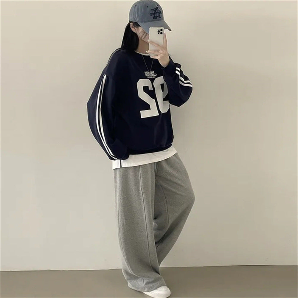 VAKKV Manufacturer popular autumn new product round neck sleeve splicing letter style casual loose Korean version sweater women's top student