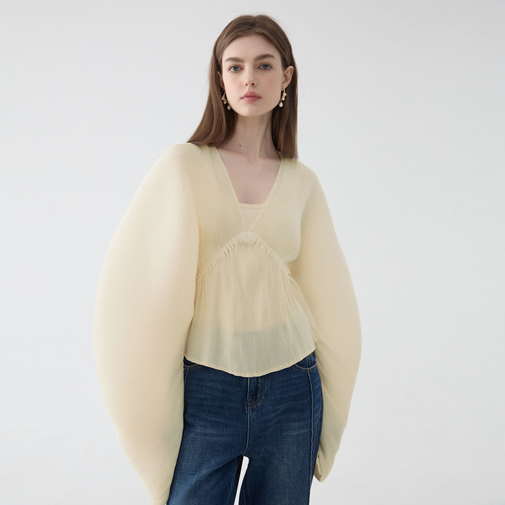 summer new horn sleeve temperament deep V-neck top women's casual new solid color sexy loose women's top