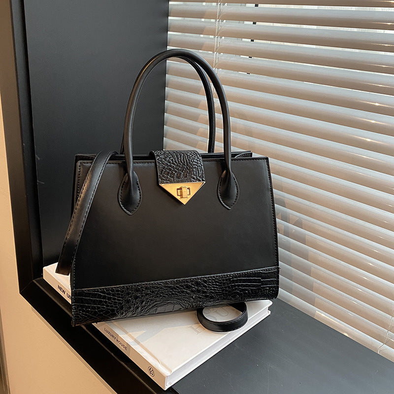 VAKKV 2025 Cross-border women's bag popular new fashion crocodile pattern splicing handbag texture large capacity single shoulder oblique span tote bag