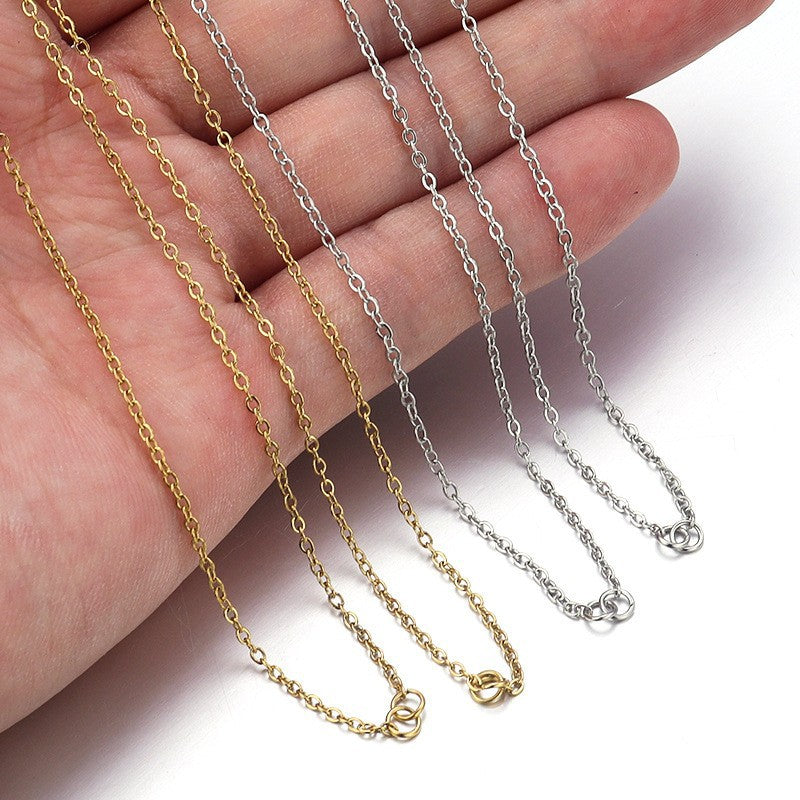 In Stock Women's Titanium Steel Necklace O-Shaped Chain Chain Lip Chain Flat Cross Stainless Steel Necklace Length Multiple Specifications