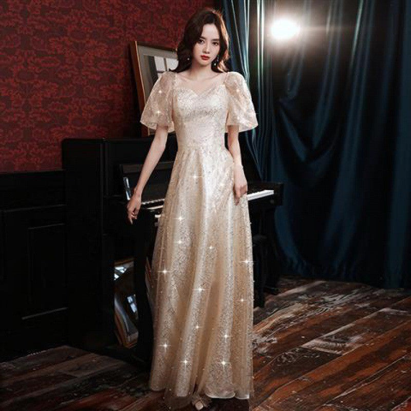 Evening Dress Dress for Women 2024 New High end Immortal Adult Style Banquet Light Luxury and Small Group Bridesmaids Champagne Students
