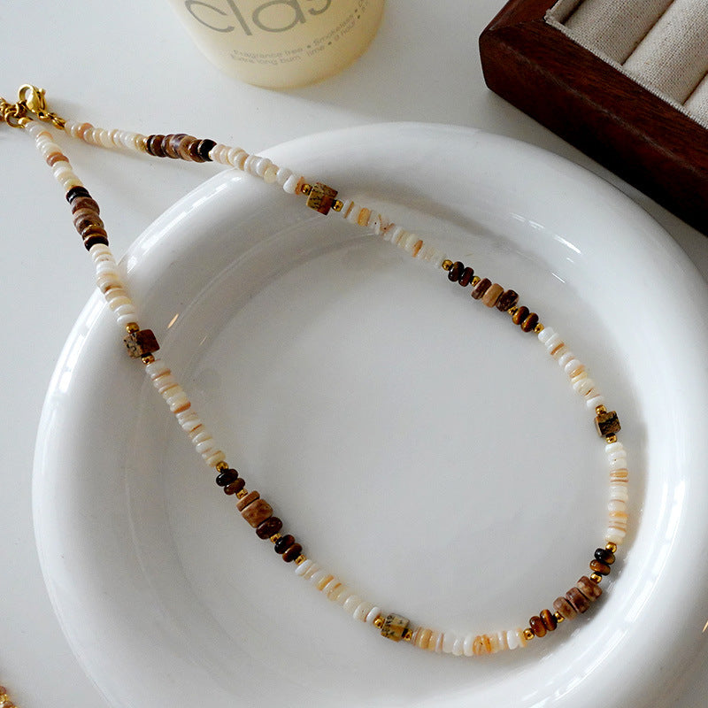 Sunstone Necklace High-Rise Sweater Chain Accessories Women's All-Match Mid-Ancient Simple Twin High-Grade Crystal Necklace