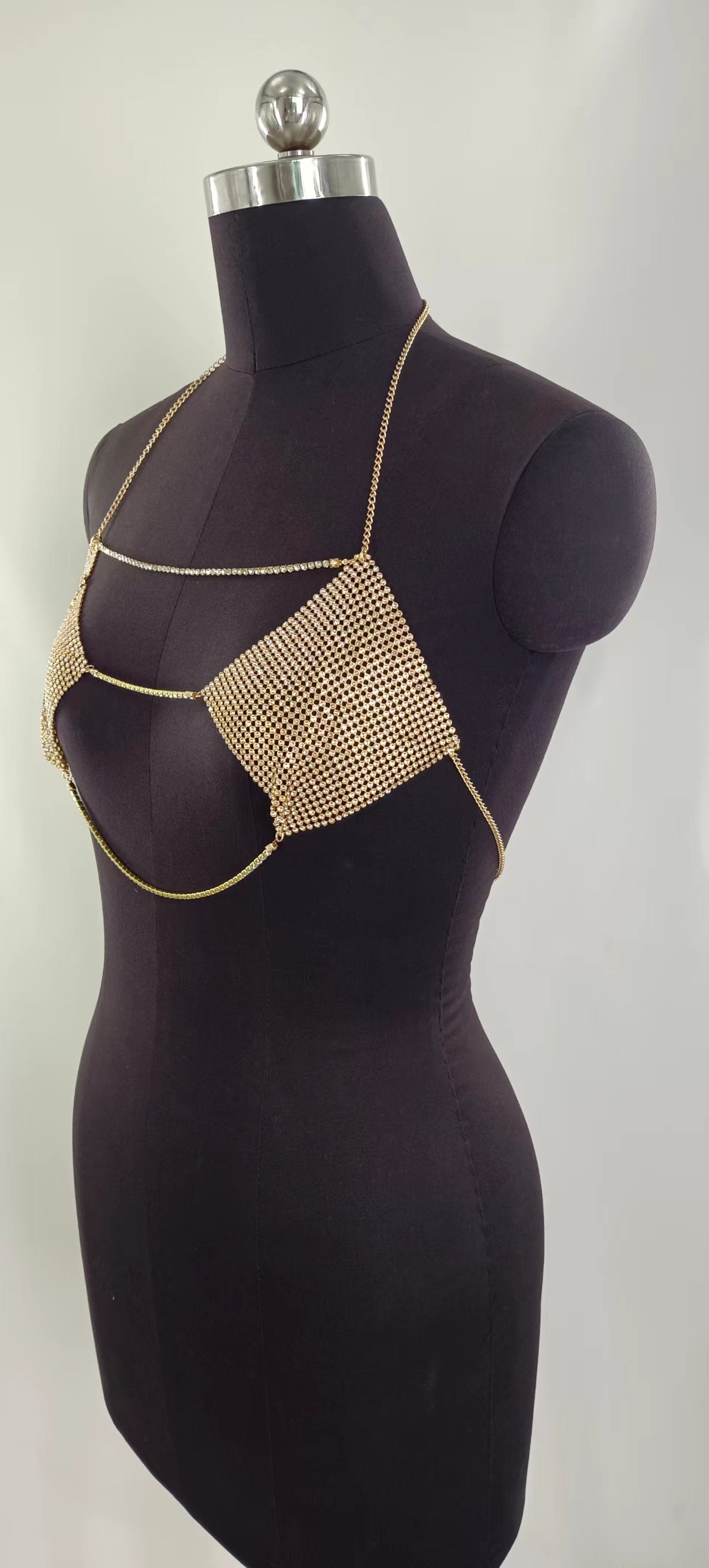 2025 MW3182 2025 vest rhinestone inlaid diamond cloth chain connected neck halter top small vest body chain