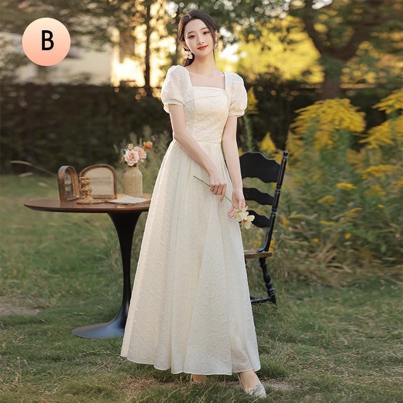 VAKKV Champagne Bridesmaid Dress New Super Fairy Wedding Ladybros' Dress Long Sleeve Niche High Sense Daily Style