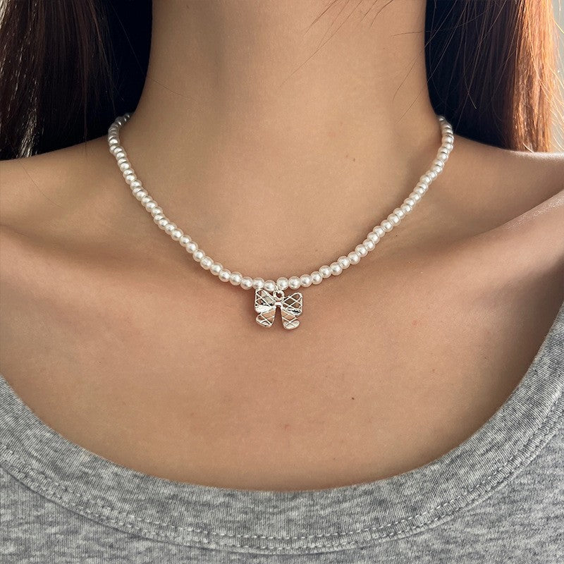 Ni Ni Same Style Pearl Necklace for Women Light Luxury Temperament High-Grade Clavicle Chain New Popular Niche Necklace