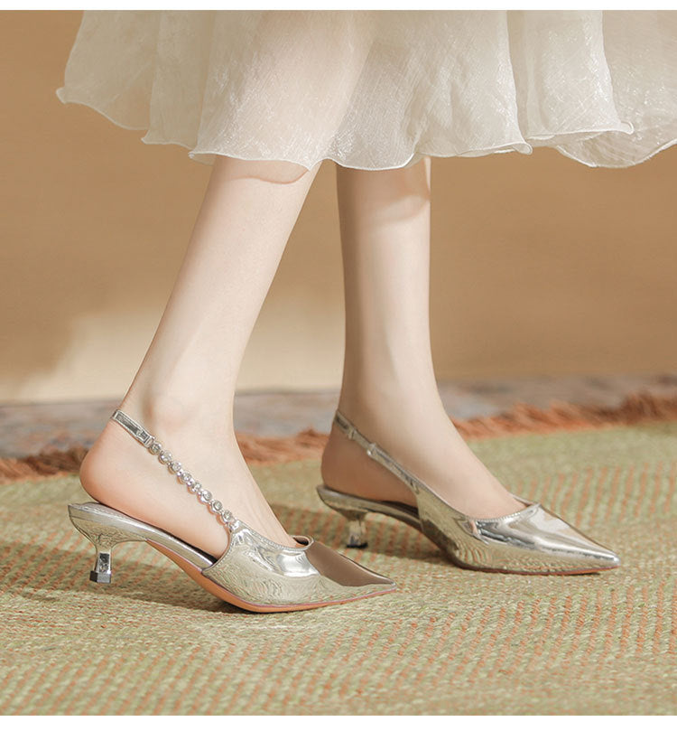 Low-Cut Silver Classy High Heels Women's Stiletto Heel High-Grade Daily Wear Beautiful Word with Pointed Toe Pumps