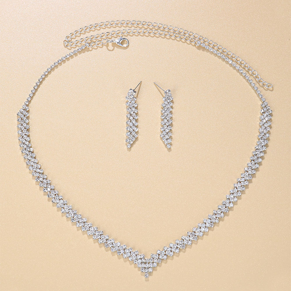 Cross-Border HOTan and NEWn Hot-Selling Ornament Full Diamond Necklace Suit All-Match Simple Bridal Rhinestone Clavicle Chain Neck Chain Choker