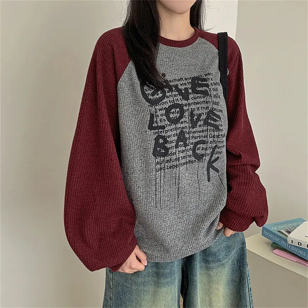 VAKKV Manufacturer 2025n retro cartoon Korean sweater women's autumn new chic casual large size fat mm contrasting color design sense