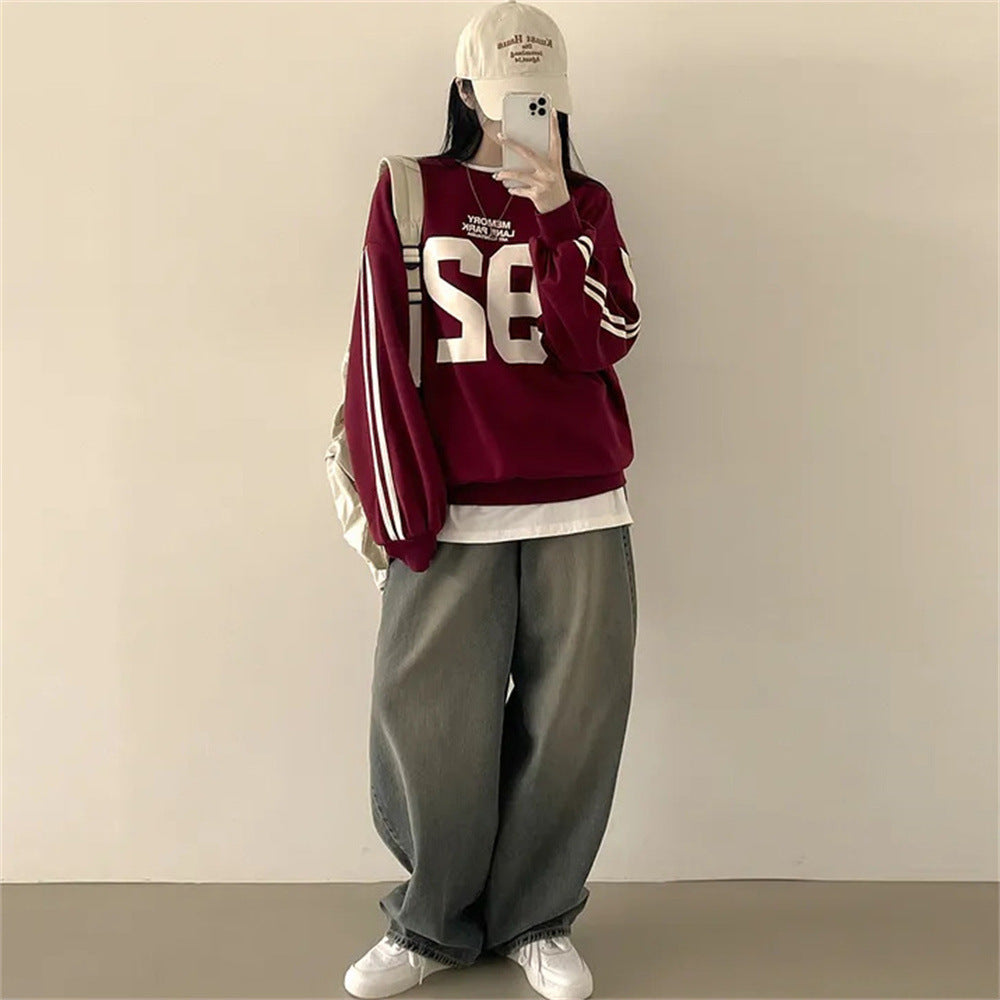 VAKKV Manufacturer popular autumn new product round neck sleeve splicing letter style casual loose Korean version sweater women's top student