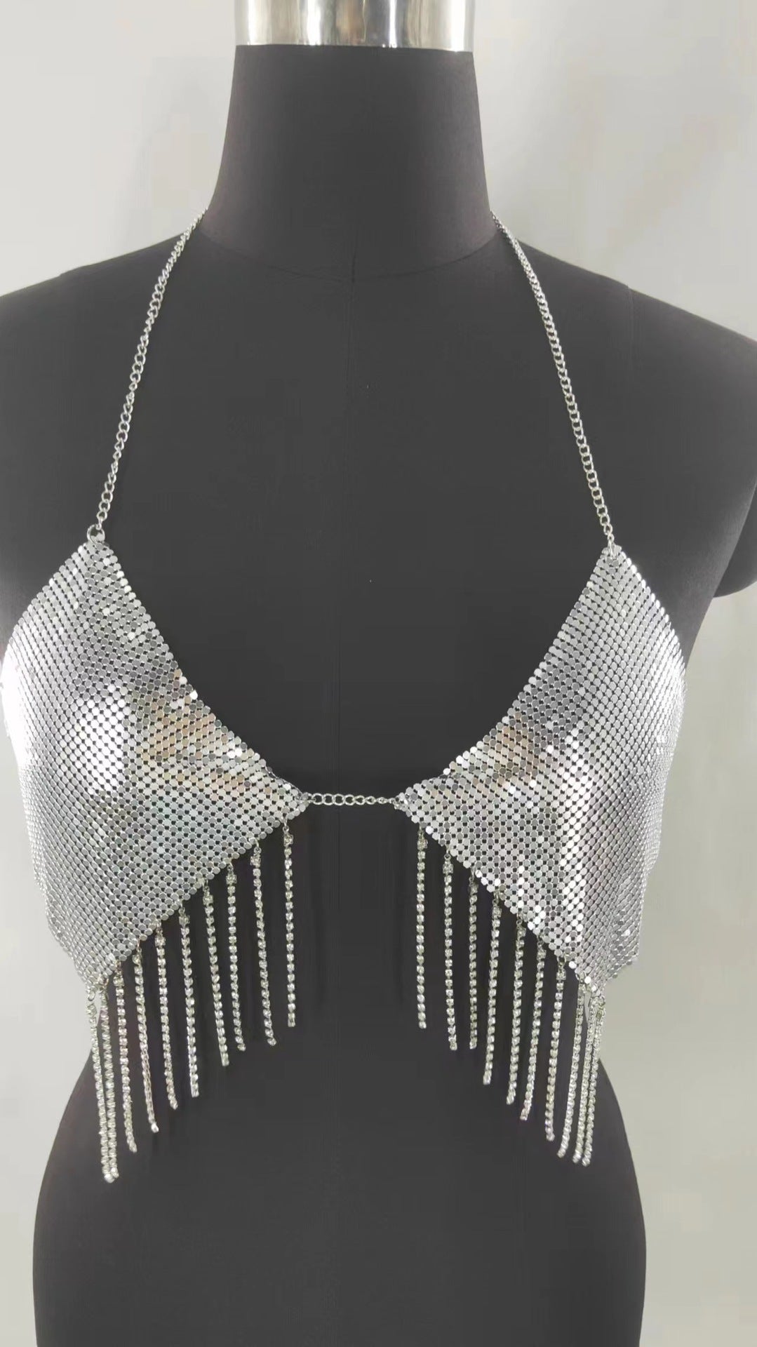 2025 MW3053 2025 vest rhinestone inlaid sequined diamond cloth fringed chain pendulum chain neck top small vest body chain