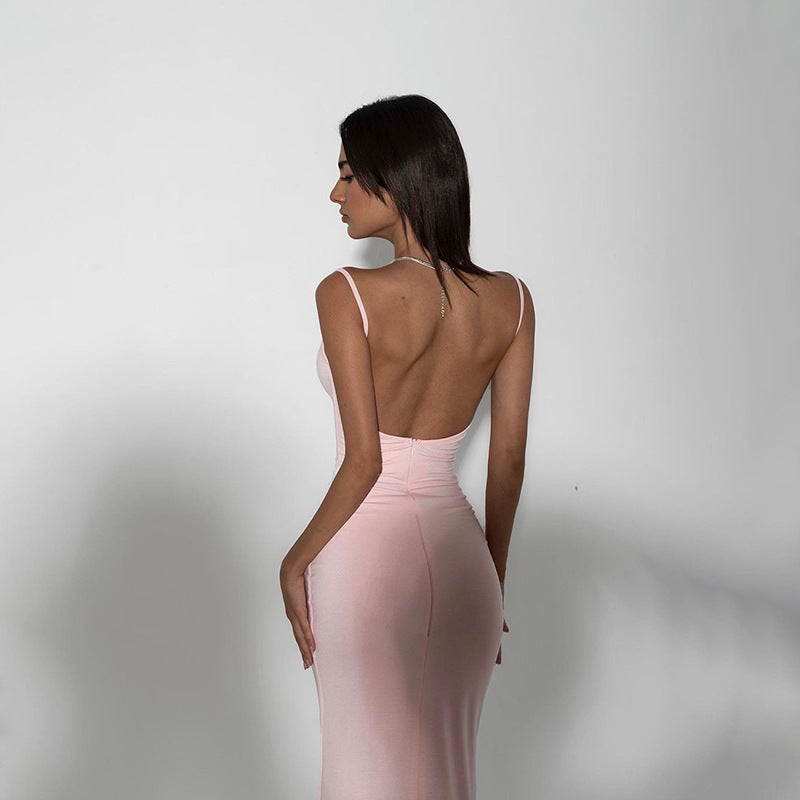 VAKKV 2025 AC007 comfortable and casual back suspender dress, sleeveless one-word collar slim lady medium and long dress new