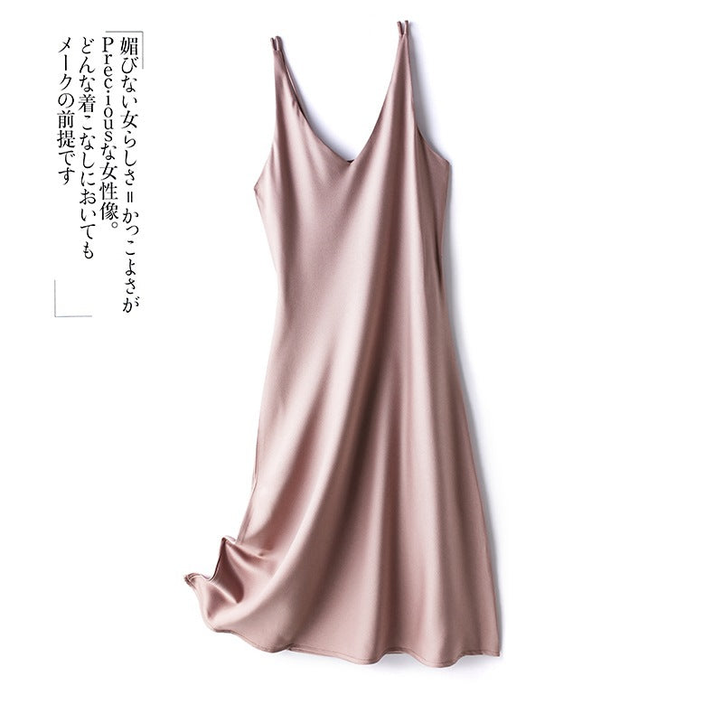 24 New High end Acetic Acid Sling Skirt Women's Long Off Shoulder Satin Sling Dress Mid length Summer Women's Outwear