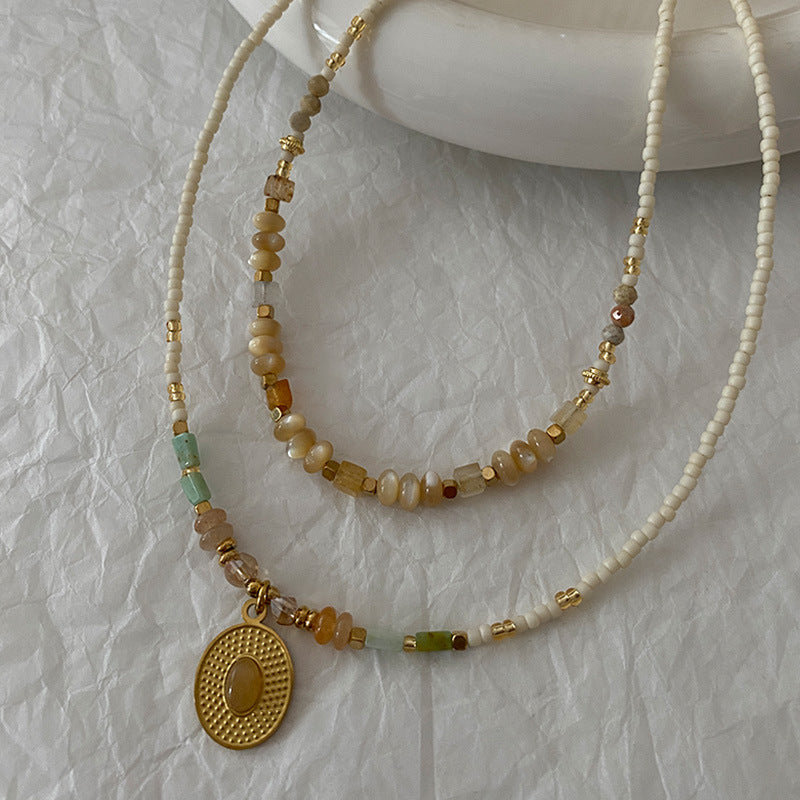 Sunstone Necklace High-Rise Sweater Chain Accessories Women's All-Match Mid-Ancient Simple Twin High-Grade Crystal Necklace