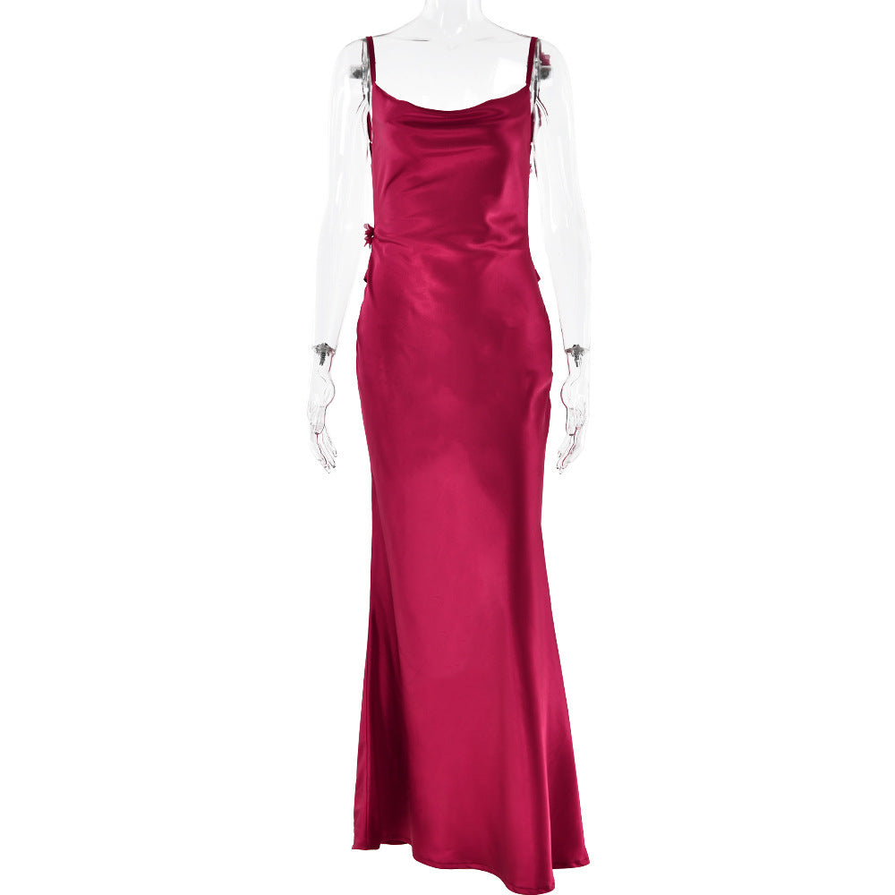 2025 Popular trade popular summer new satin dress suspender backless sexy slim evening dress long dress New