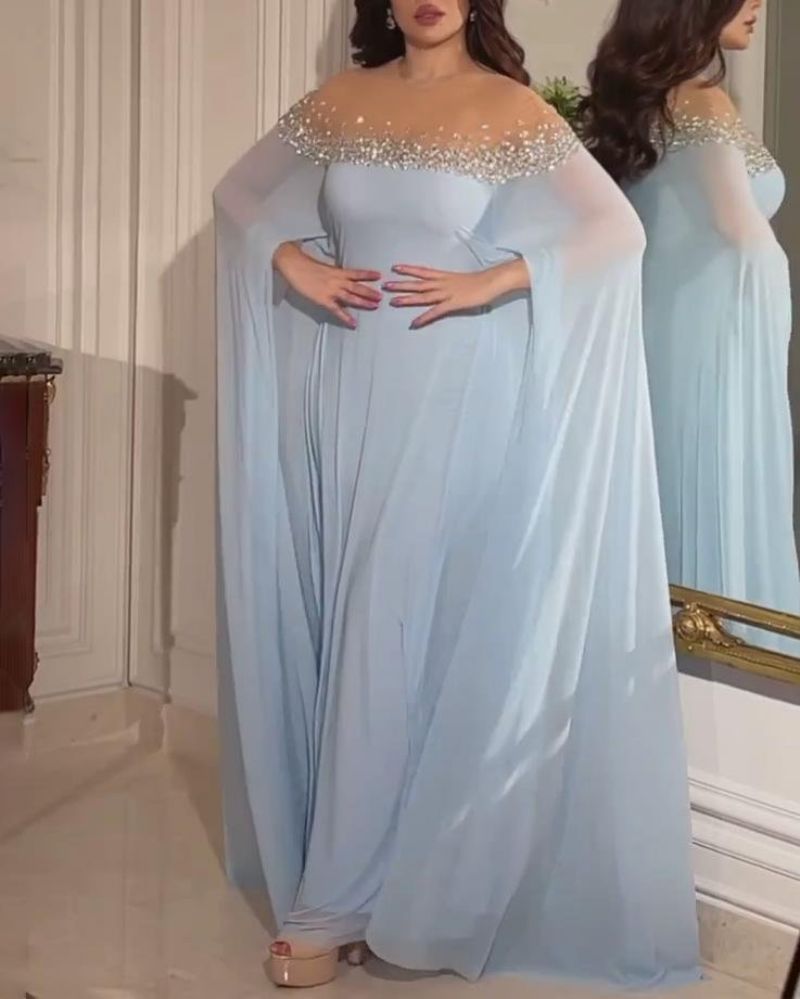 VSKKV Spring and Summer New Cross Border Middle East Temperament Sexy High Waist Rhinestone Pearl Chiffon Banquet Evening Dress