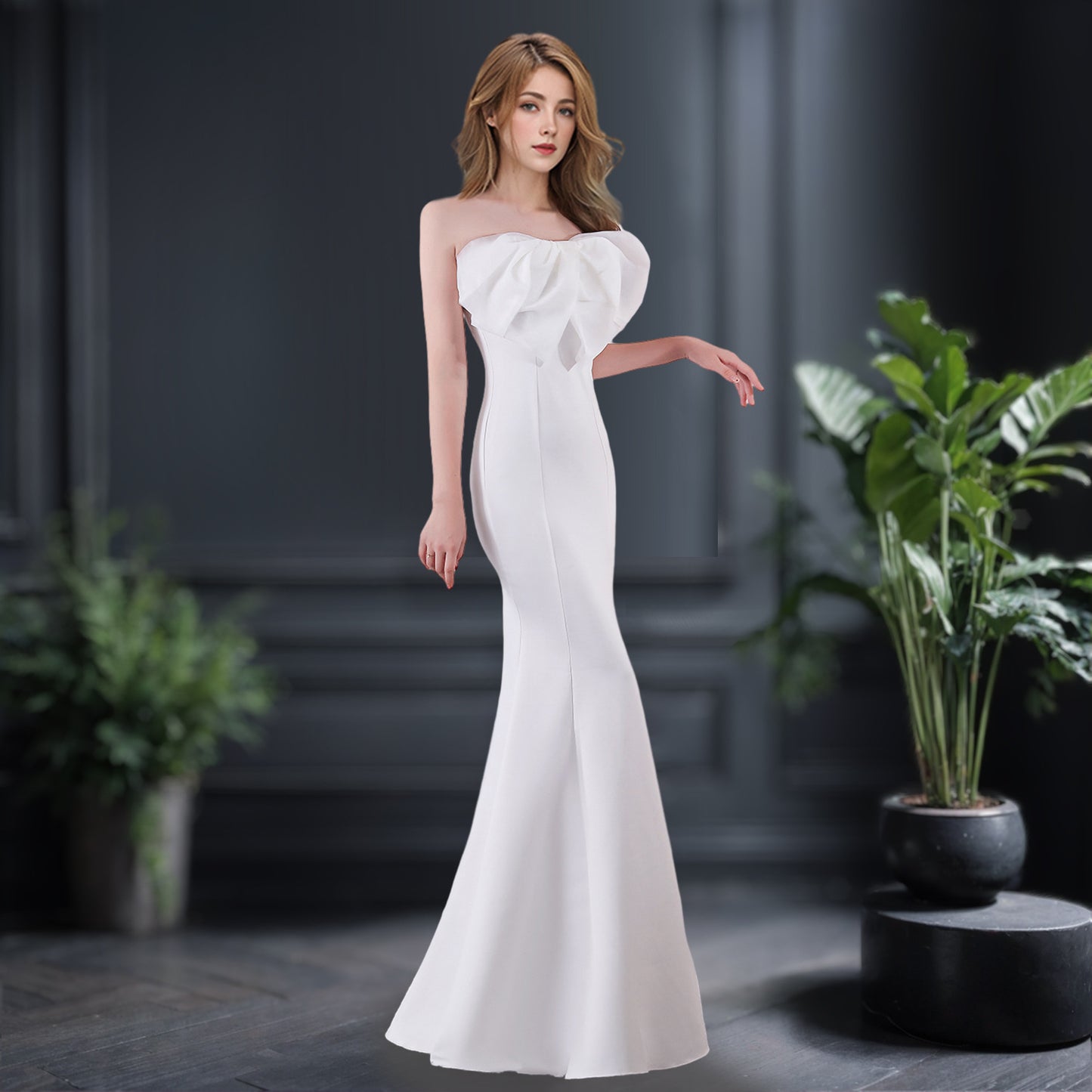 VAKKV Evening Dress for Women High-End Temperament Simple Hepburn Style Banquet Socialite Niche Tube Top Slimming Long Fishtail Dress