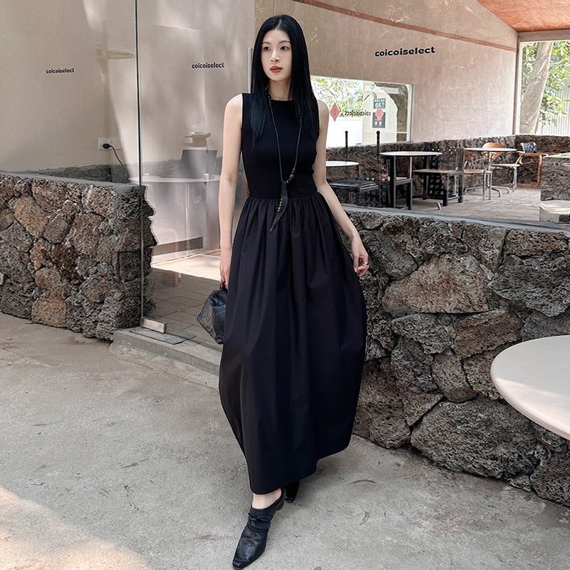 Shangyi 2024 summer new design sense stitching long skirt slim high waist sleeveless dress women's TTS2880