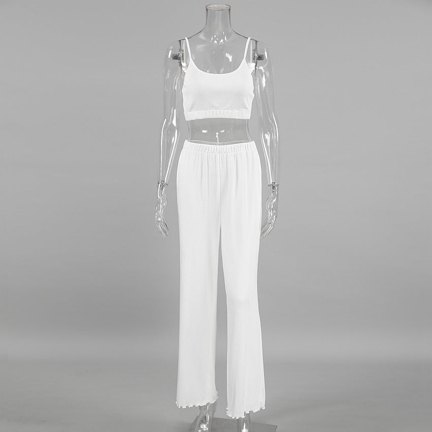 VAKKV 2025 spring new Popular trade suspender trousers pajamas two-piece knitted jacquard soft sexy women's loungewear