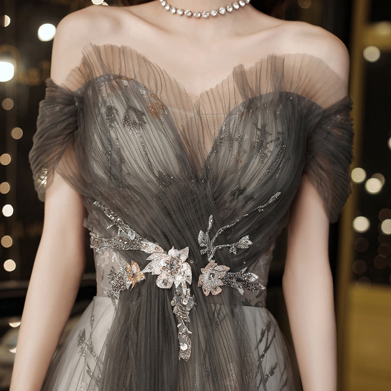 VSKKV Evening Dress Banquet New Spring Annual Party Dress Elegant Graceful Ladies off-Shoulder Long Evening Dress