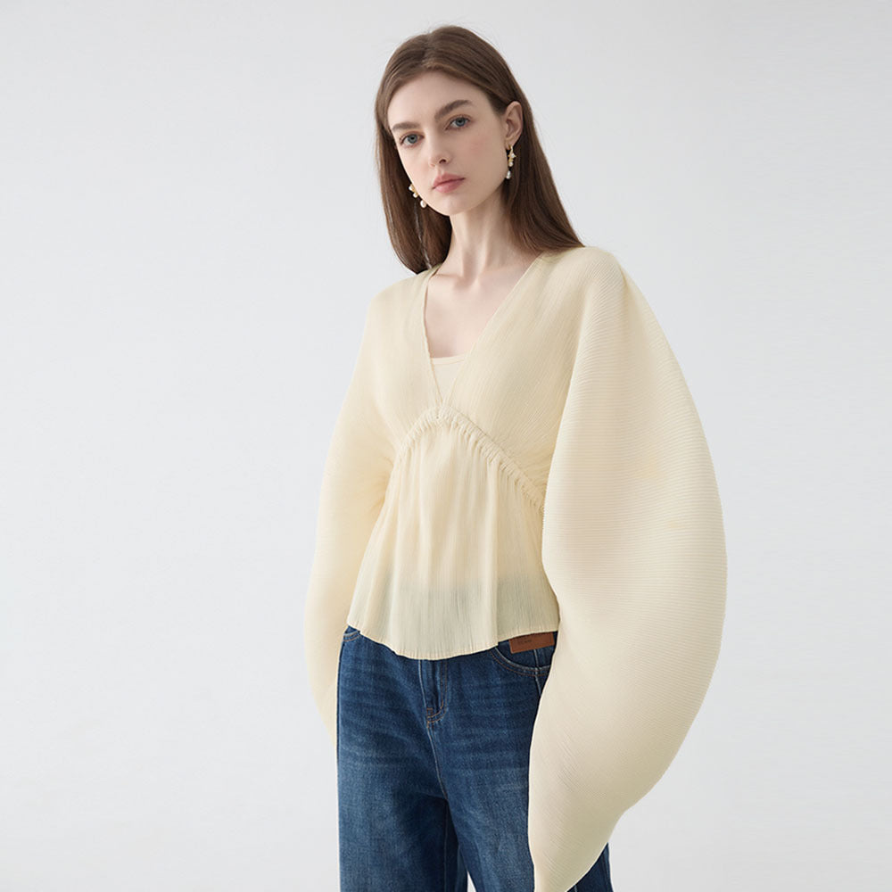 summer new horn sleeve temperament deep V-neck top women's casual new solid color sexy loose women's top