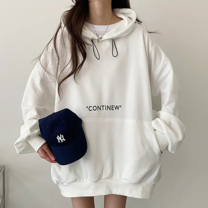 VAKKV Manufacturer black reversion popular spring and autumn new Korean version oversize hooded sweater women's solid color velvet design sense