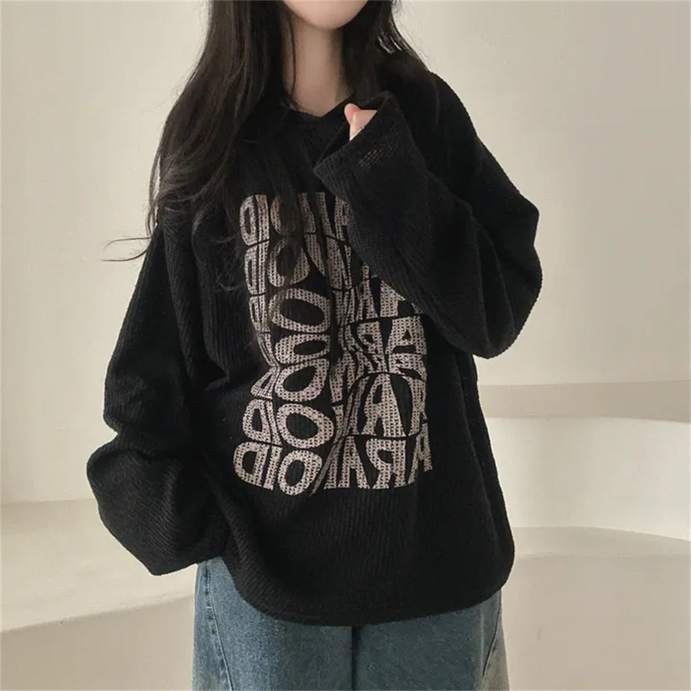 VAKKV Manufacturer 3 colors, waffle autumn and winter Korean version casual loose lazy wind fleece sweater women's hooded clothes thin