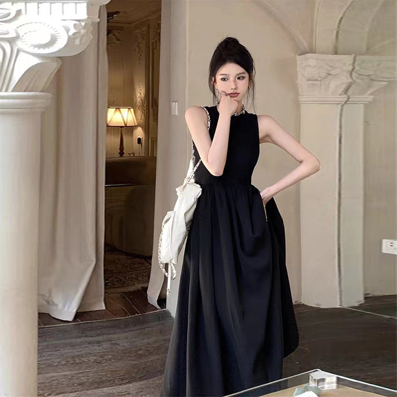 Black Sleeveless Style Retro Elegant Hepburn Dress Women's Summer Design Vest Niche Backless Long Skirt
