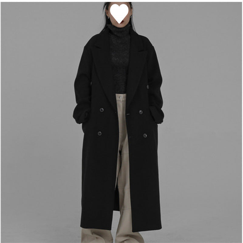 Hepburn style woolen coat women's 2025 spring clothing new classic black medium and long woolen coat women's clothing