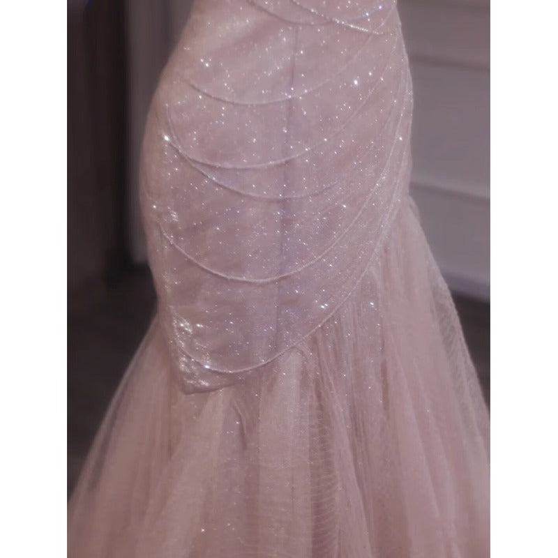 Style Evening Dress Women's Fishtail Trailing Light Luxury Pink Sling Fairy Host Long Adult Ceremony Engagement Dress