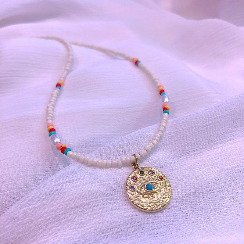 Cross-Border European and American Twin Natural Shell Pearl Necklace Diamond Turquoise Titanium Steel Pendant Color Necklace Female Accessories