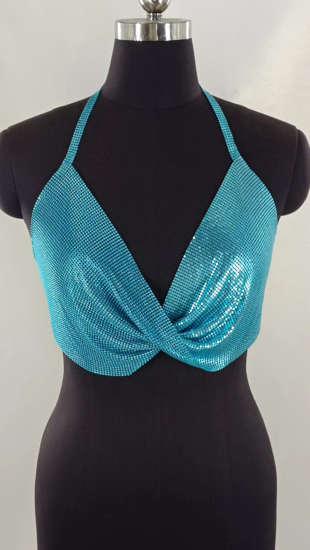 2025 MW3115 2025 vest nightclub sexy rhinestone inlaid bright diamond sequins cross neck chest top small vest
