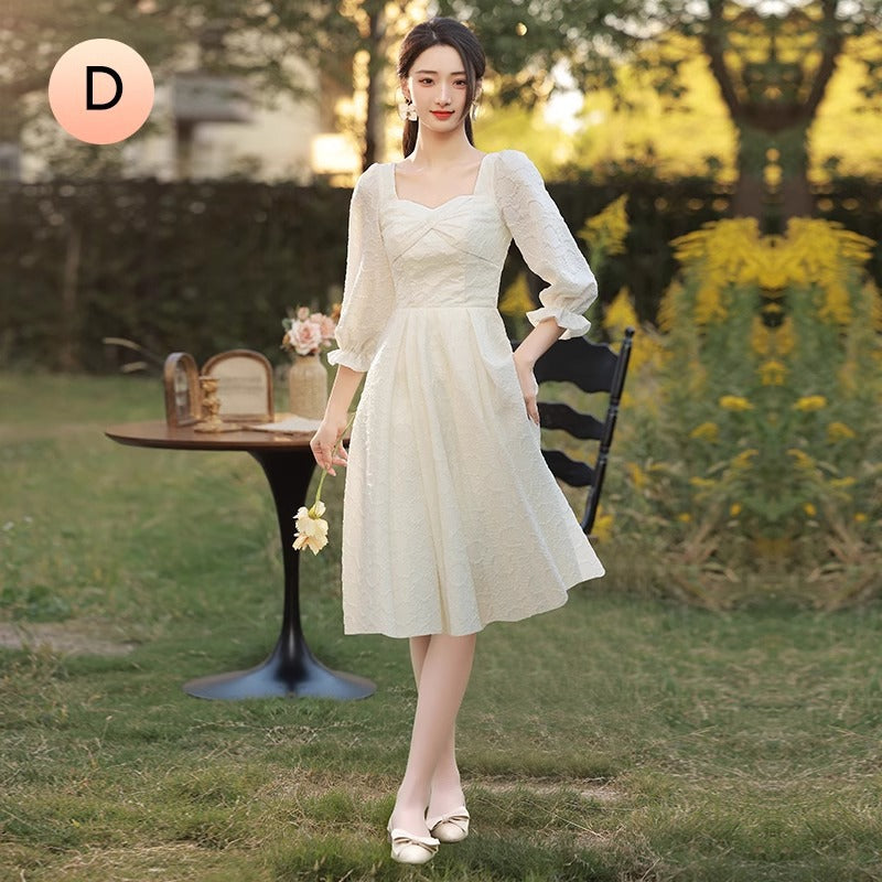 VAKKV Champagne Bridesmaid Dress New Super Fairy Wedding Ladybros' Dress Long Sleeve Niche High Sense Daily Style