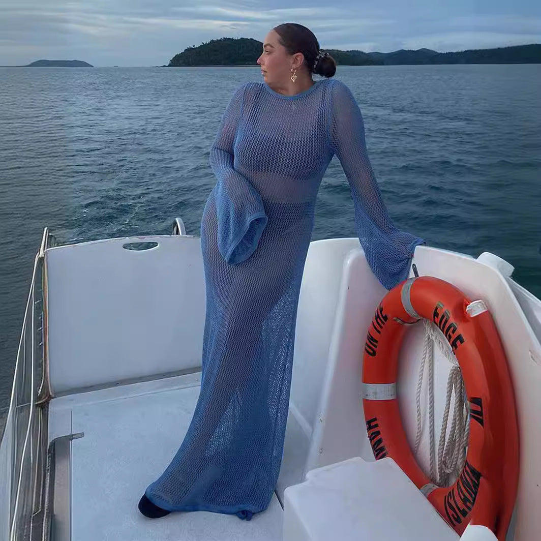 Backless Sexy Tight Long Sleeve Hollow Beach Dress 2024 Summer Wholesale European and American Style Dress