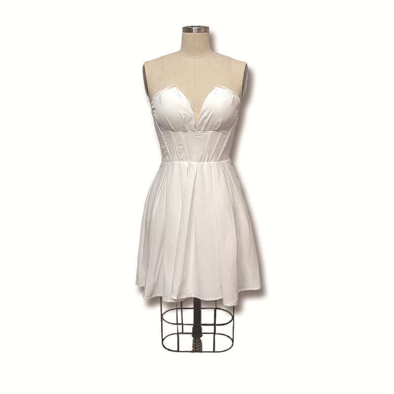 VAKKV 2025 ins popular summer new New women's clothing chest wrap waist A pendulum sexy backless short dress women