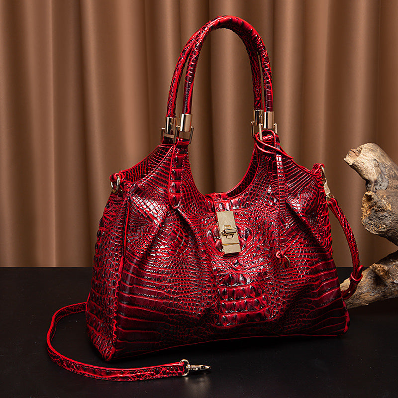 VAKKV New Popularan, 2025n and Middle Eastern New independent station portable messenger retro women's bag multi-color concave and convex crocodile pattern