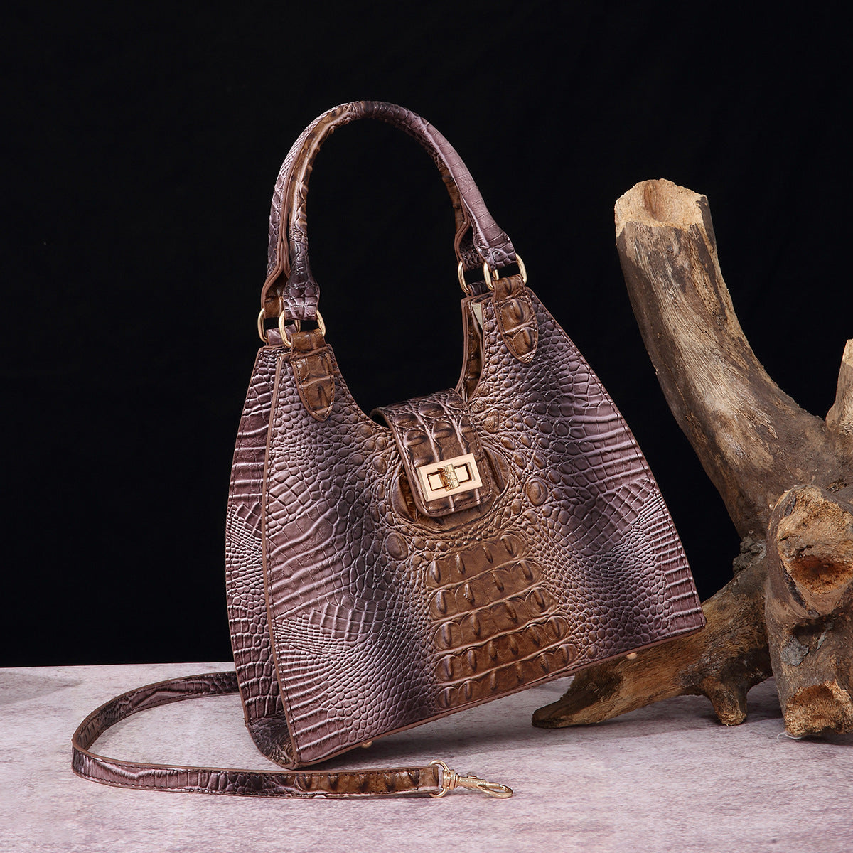 VAKKV Popularan, 2025n retro Middle East New independent station hand-held underarm bag method stick women's bag crocodile pattern Brahman