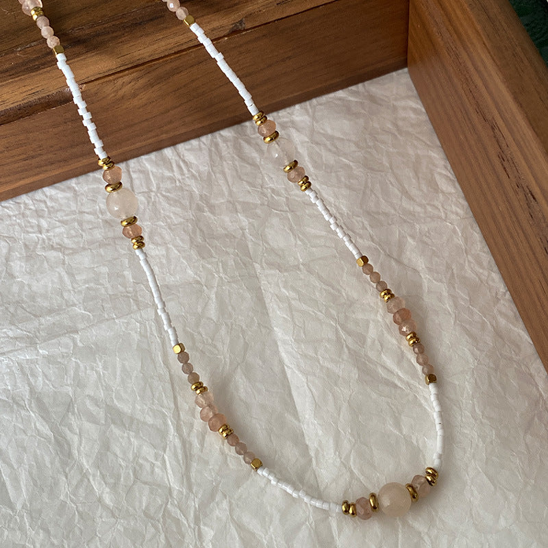 Sunstone Necklace High-Rise Sweater Chain Accessories Women's All-Match Mid-Ancient Simple Twin High-Grade Crystal Necklace