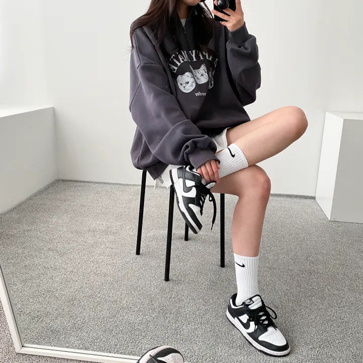 VAKKV Manufacturer thickened large-size top Korean version cute velvet zipper sweater women's thin popular new loose spring