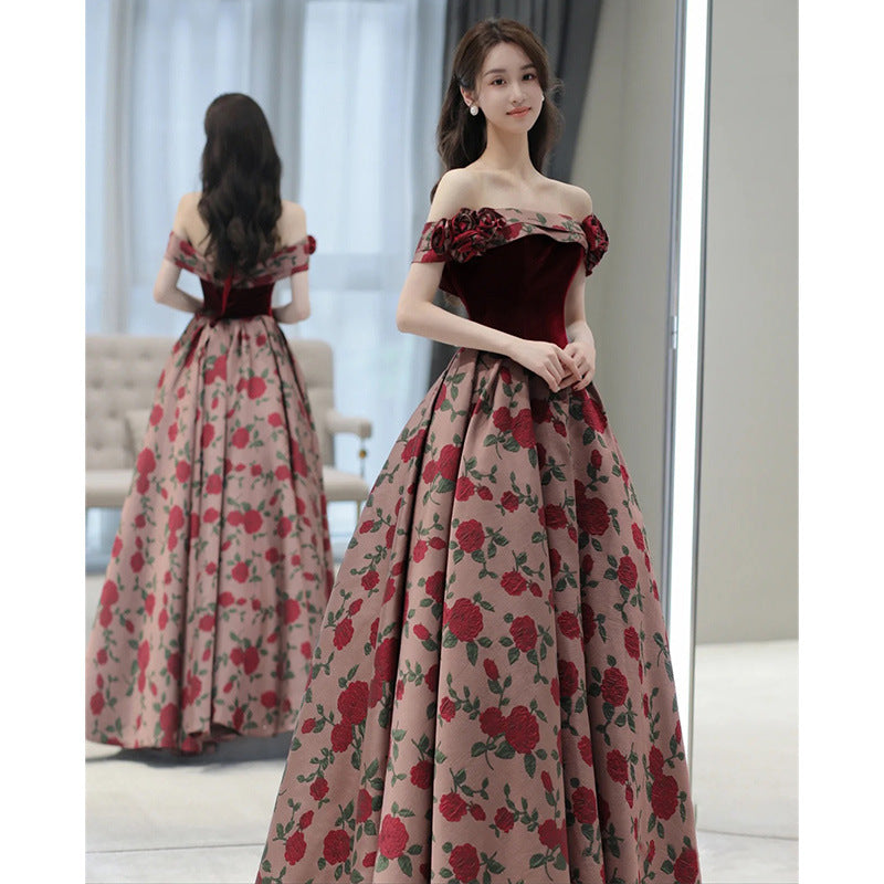 VSKKV off-Shoulder Toast Dress Bride High Sense New Wedding Dress Princess on the Run Engagement Dress Long