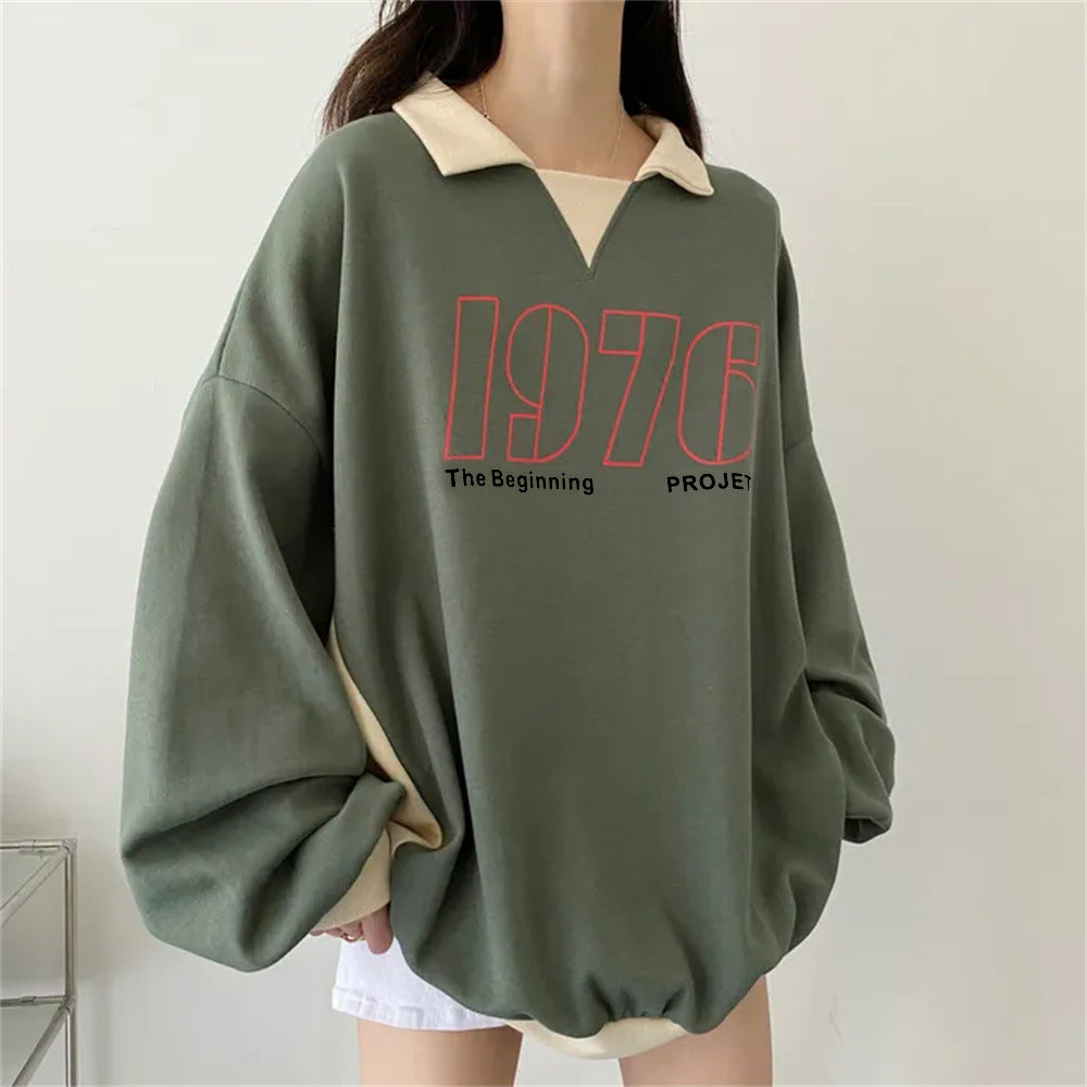 VAKKV Manufacturer 3 colors, loose niche lazy autumn casual lapel 2025n trendy sweater women's velvet contrasting color couple hundred