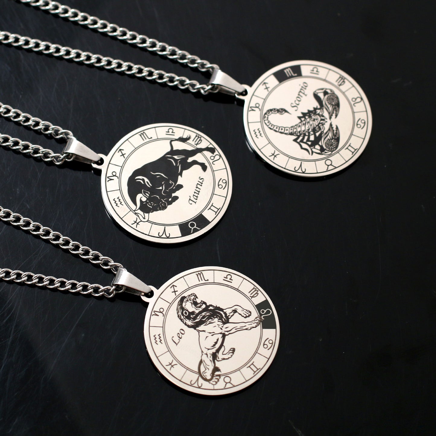vakkv 12 Constellation Pendant Necklace Men's Titanium Steel Power Style Personalized Leo Turntable Couple's Stainless Steel Necklace