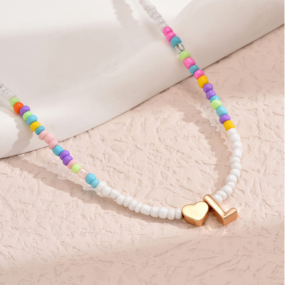 Nz2846 HOT and NEW Cross Border Color Bead 26 Letter Beaded Necklace for Women New Creative Niche Necklace Clavicle Chain