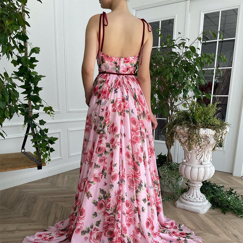 2025 new 2025 women's clothing retro printing long dress sexy suspender dress beach casual vacation dress