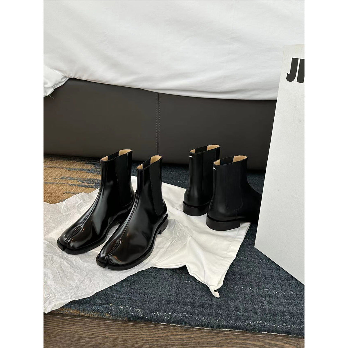 2025 Cowhide version~ Grape mother same shoes sub-toe short boots British style versatile medium tube thick heel elastic Chelsea boots women