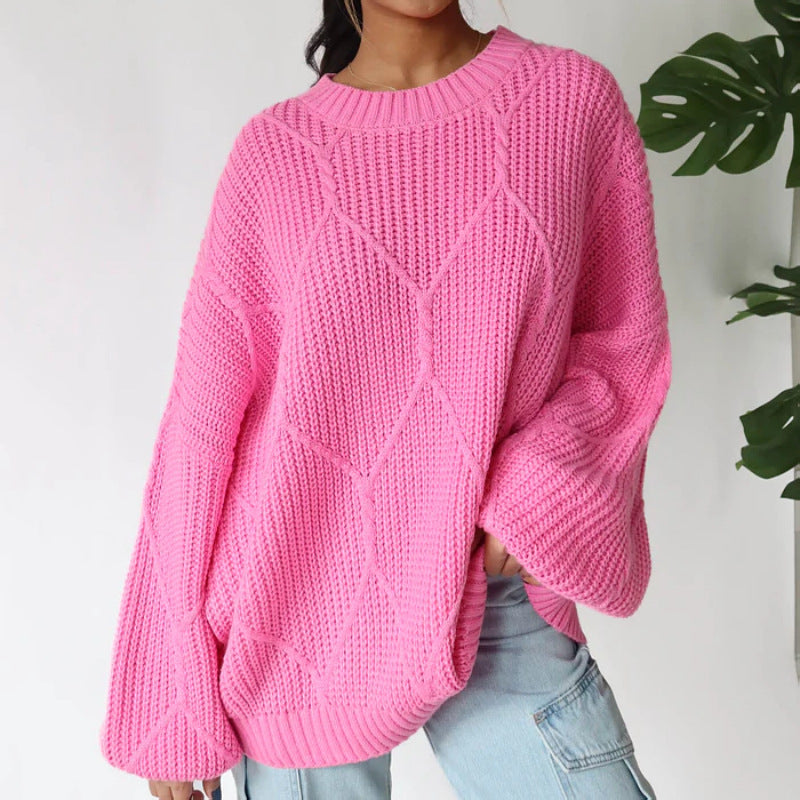 New new round neck knitted loose casual lantern sleeve pullover sweater top women