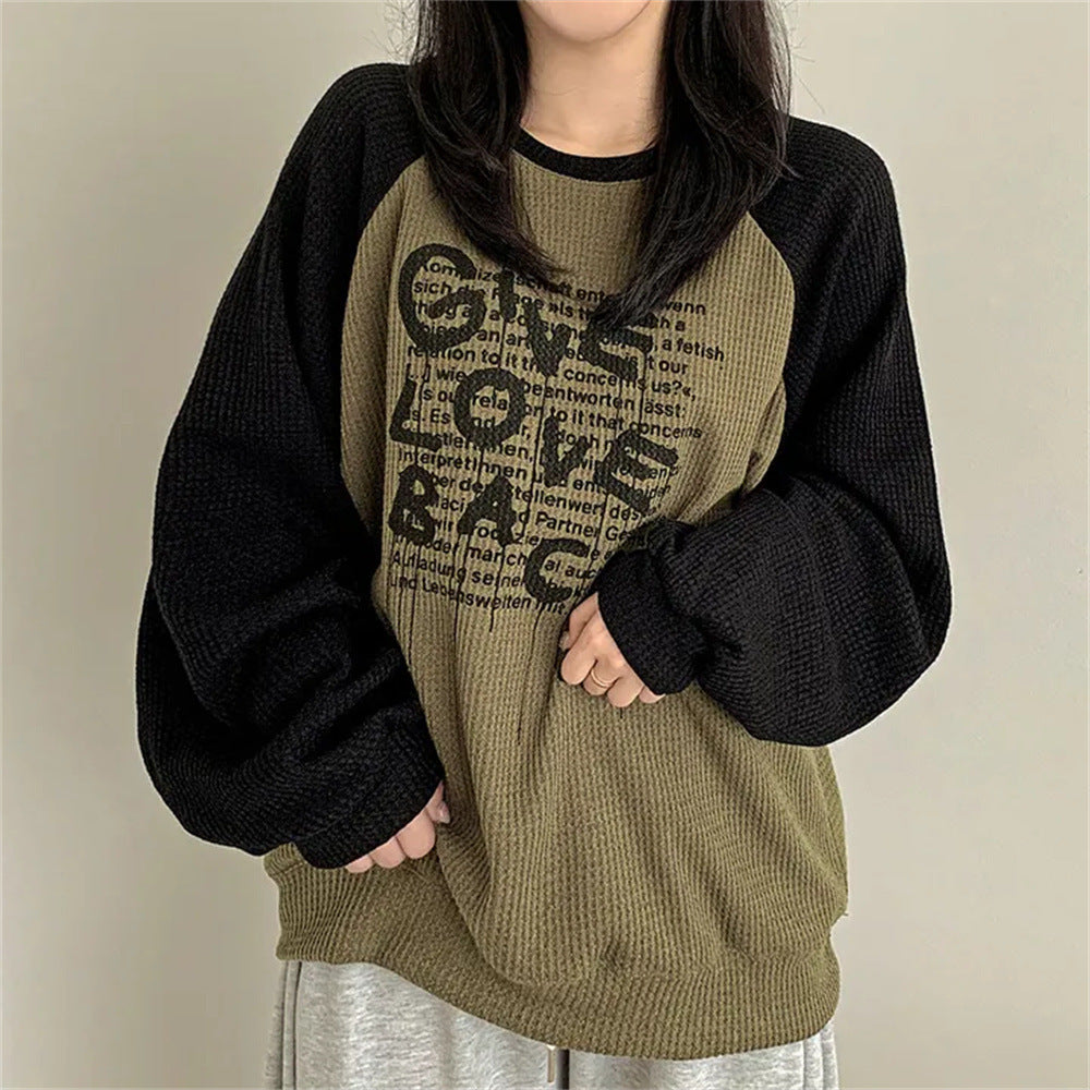 VAKKV Manufacturer 2025n retro cartoon Korean sweater women's autumn new chic casual large size fat mm contrasting color design sense