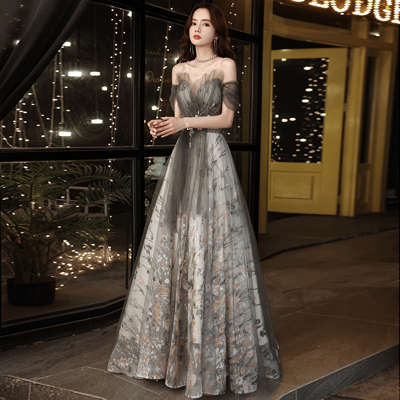 VSKKV Evening Dress Banquet New Spring Annual Party Dress Elegant Graceful Ladies off-Shoulder Long Evening Dress