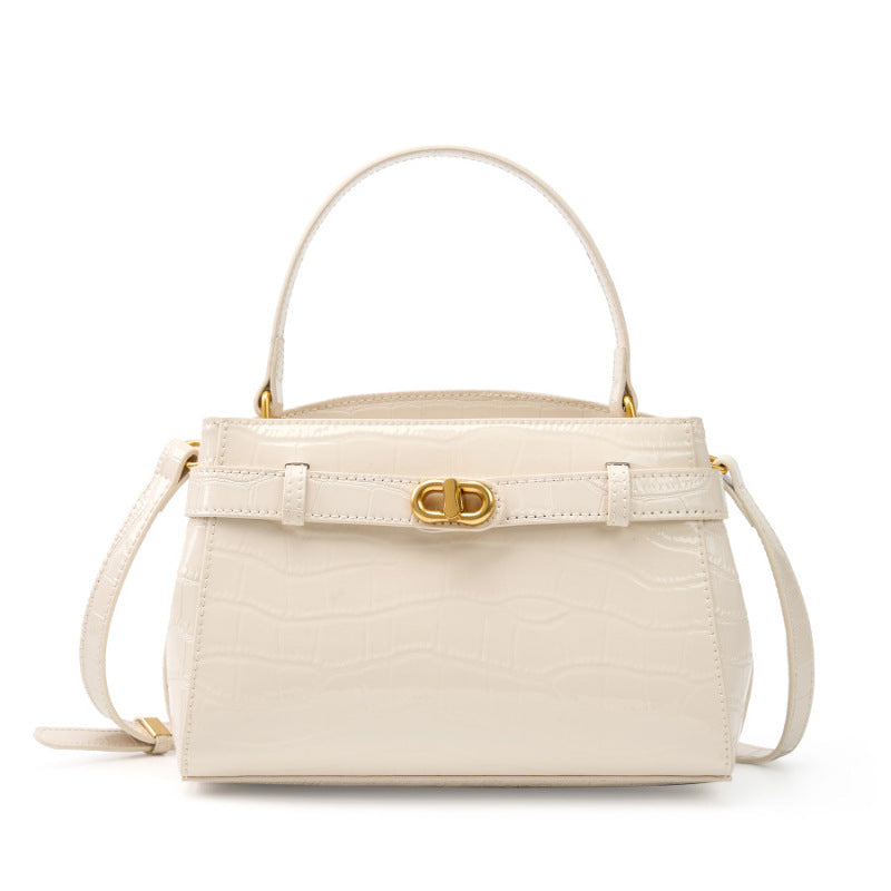 2025 new leather portable Kelly bag crocodile pattern texture commuter shoulder women's bag lock small square bag