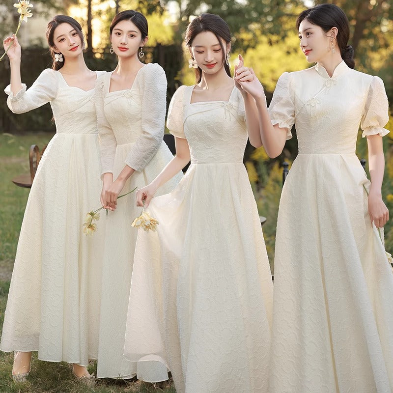 VAKKV Champagne Bridesmaid Dress New Super Fairy Wedding Ladybros' Dress Long Sleeve Niche High Sense Daily Style