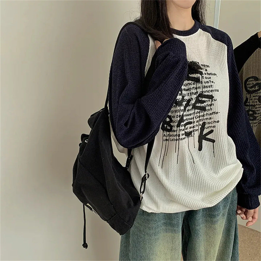 VAKKV Manufacturer 2025n retro cartoon Korean sweater women's autumn new chic casual large size fat mm contrasting color design sense